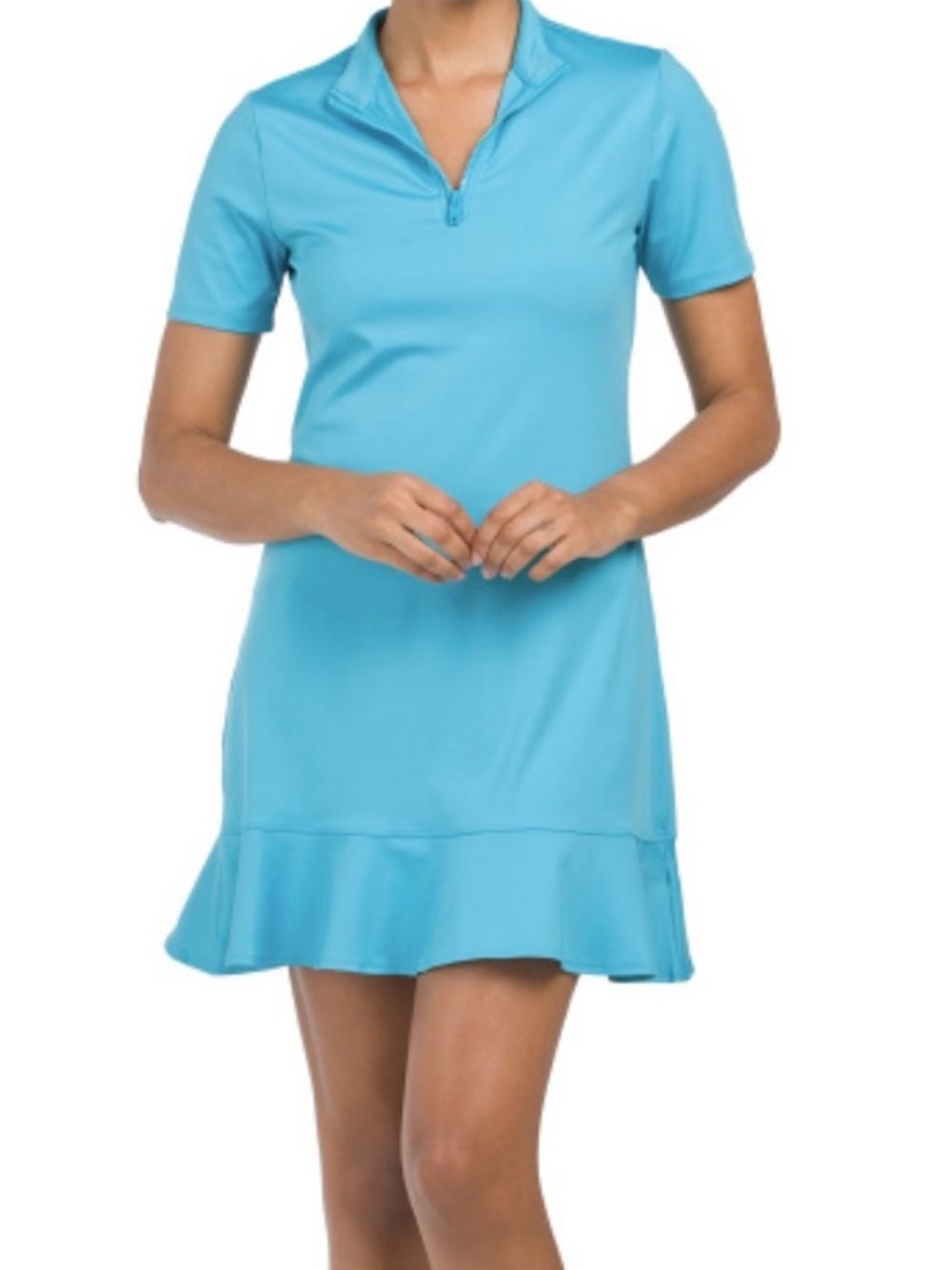 Tommy Bahama Golf Tennis Quarter Zip Ruffle Hem Dress Blue UPF 50 Womens XL